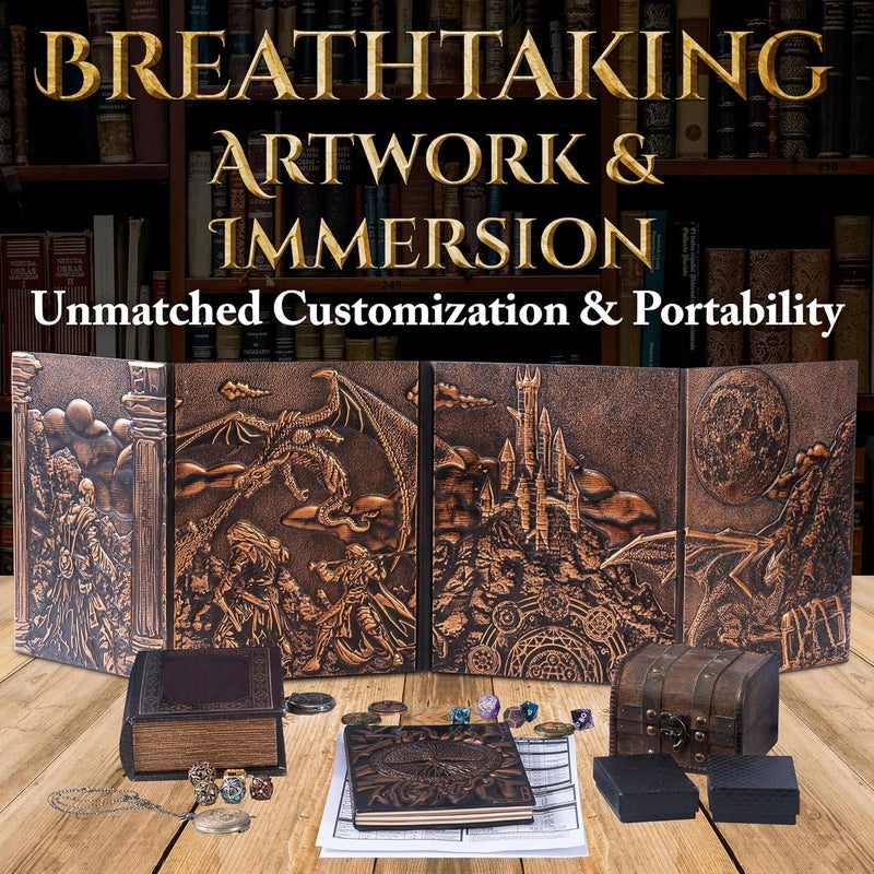 Soar Forge DM Screen for DND with 4 Wider Panels - Stunning Panoramic Battle Scene & Clear Game Master GM Pockets - 3D Embossed Faux Leather Dungeon Master Screen for D&D, RPG (Fits US Letter 8.5 x 11) - Image 2